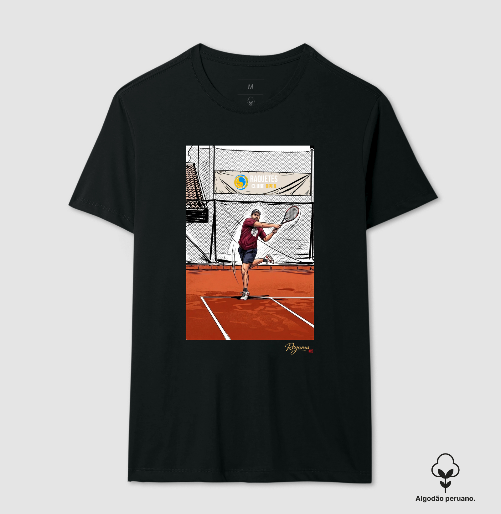 Camiseta Masculino Tênis “Two Hands Backhand” - Algodão Peruano “Feito por você” 