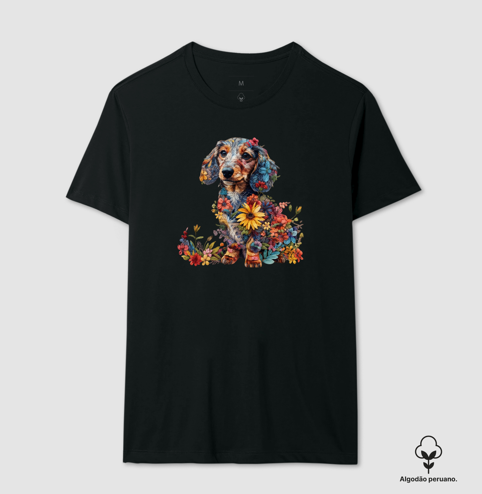 Dog em Flores - Camiseta Algodão Peruano