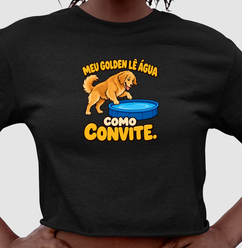 Meu Golden lê água como convite.