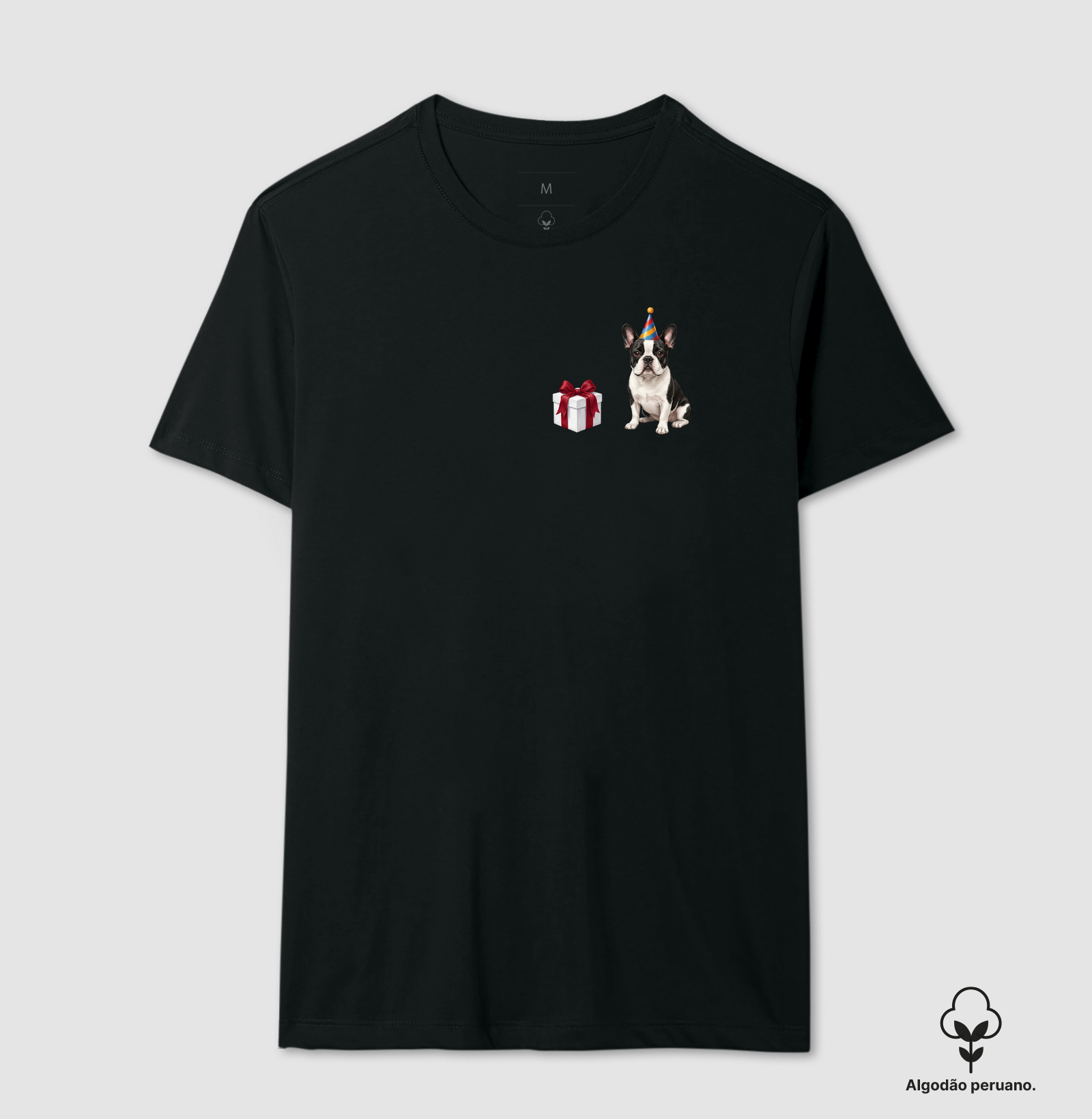 Bulldog (Buldogue) Francês Preto e Branco - Aniversário - Camiseta Algodão Peruano
