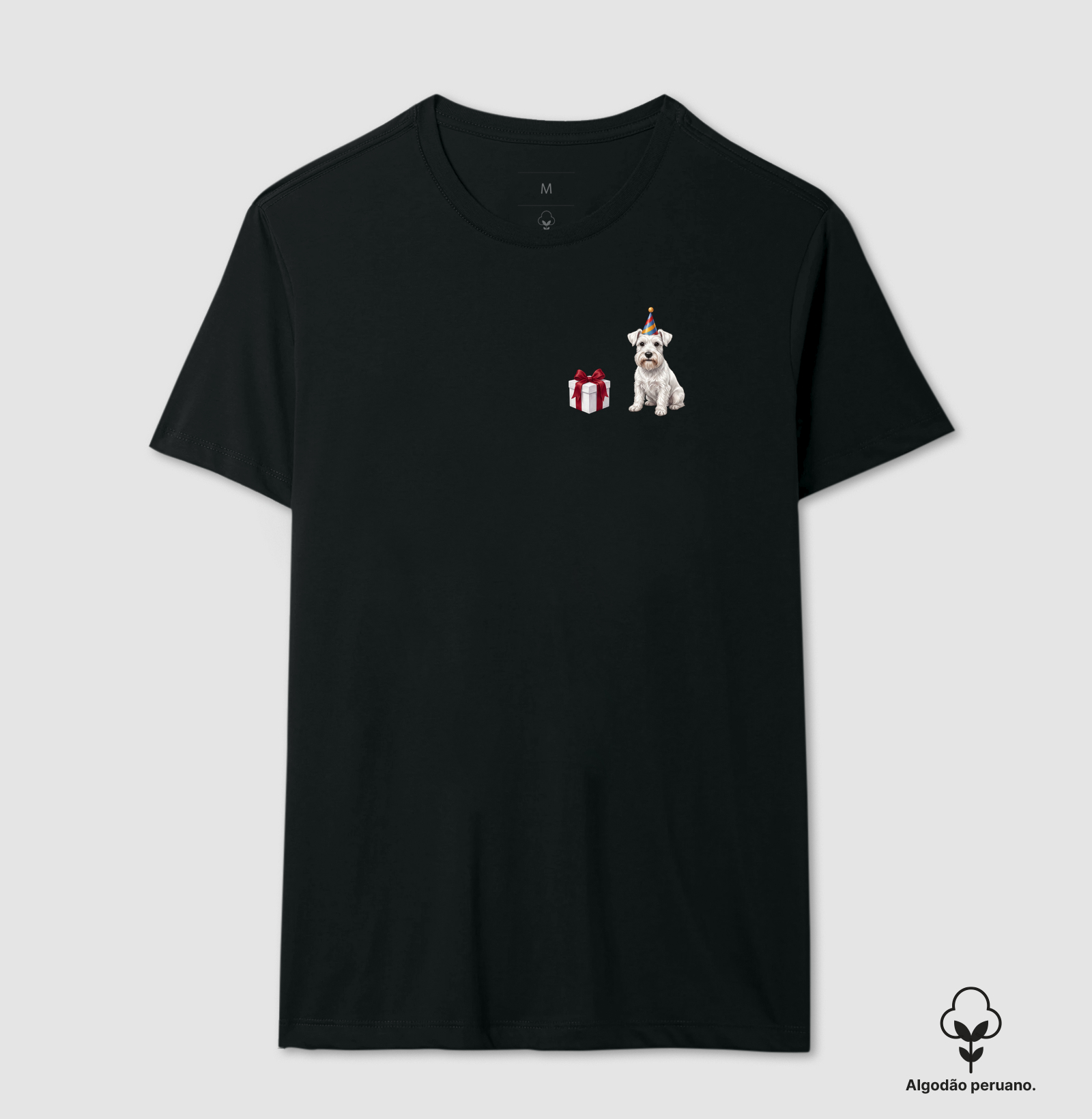 Schnauzer Branco - Aniversário - Camiseta Algodão Peruano