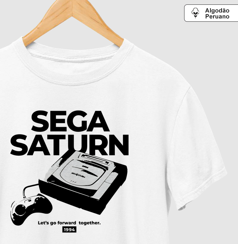 Sega Saturn - Let's go forward together! - Camiseta Algodão Peruano
