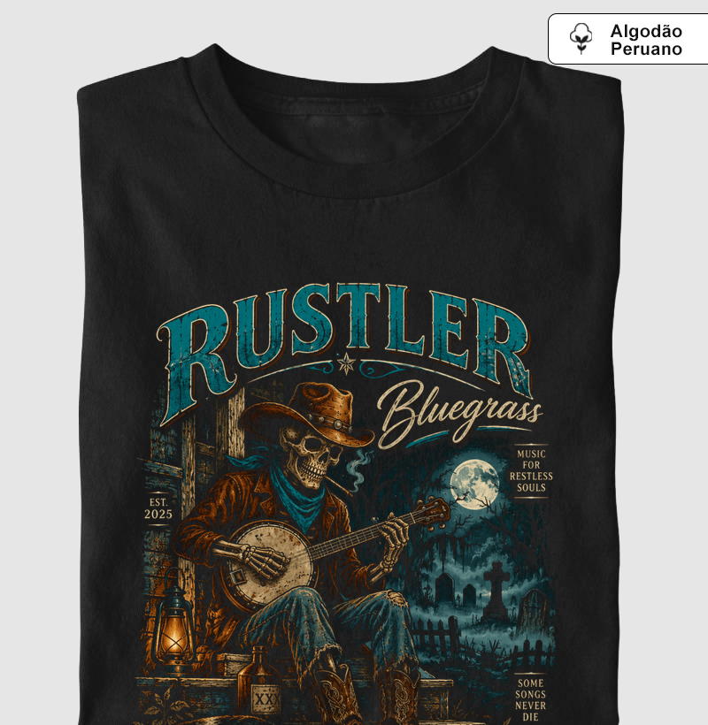 Camiseta Country Bluegrass Restless Souls Dustler South Co. Algodão Peruano Premium