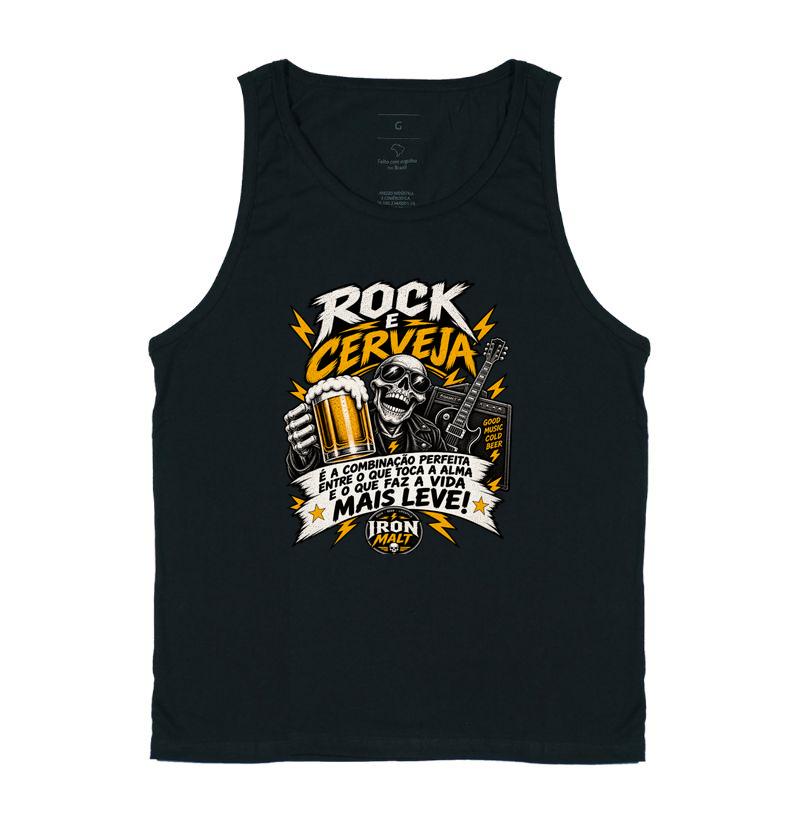 Camiseta Regata Rock e Cerveja – Estampa Rock and Roll, Música e Cerveja - Regata