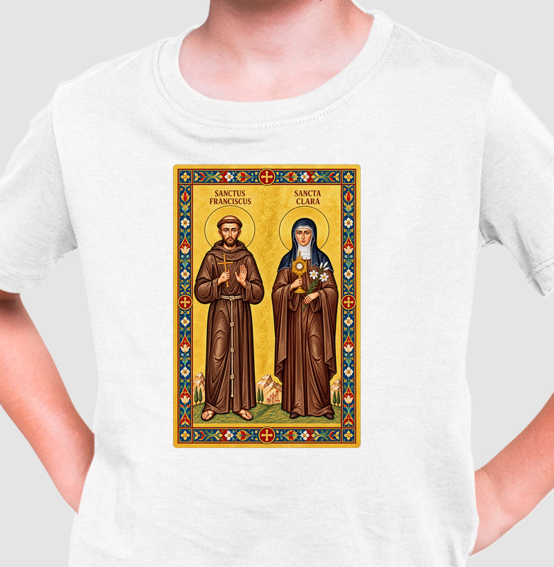 Camiseta Infantil São Francisco e Santa Clara de Assis Moldura