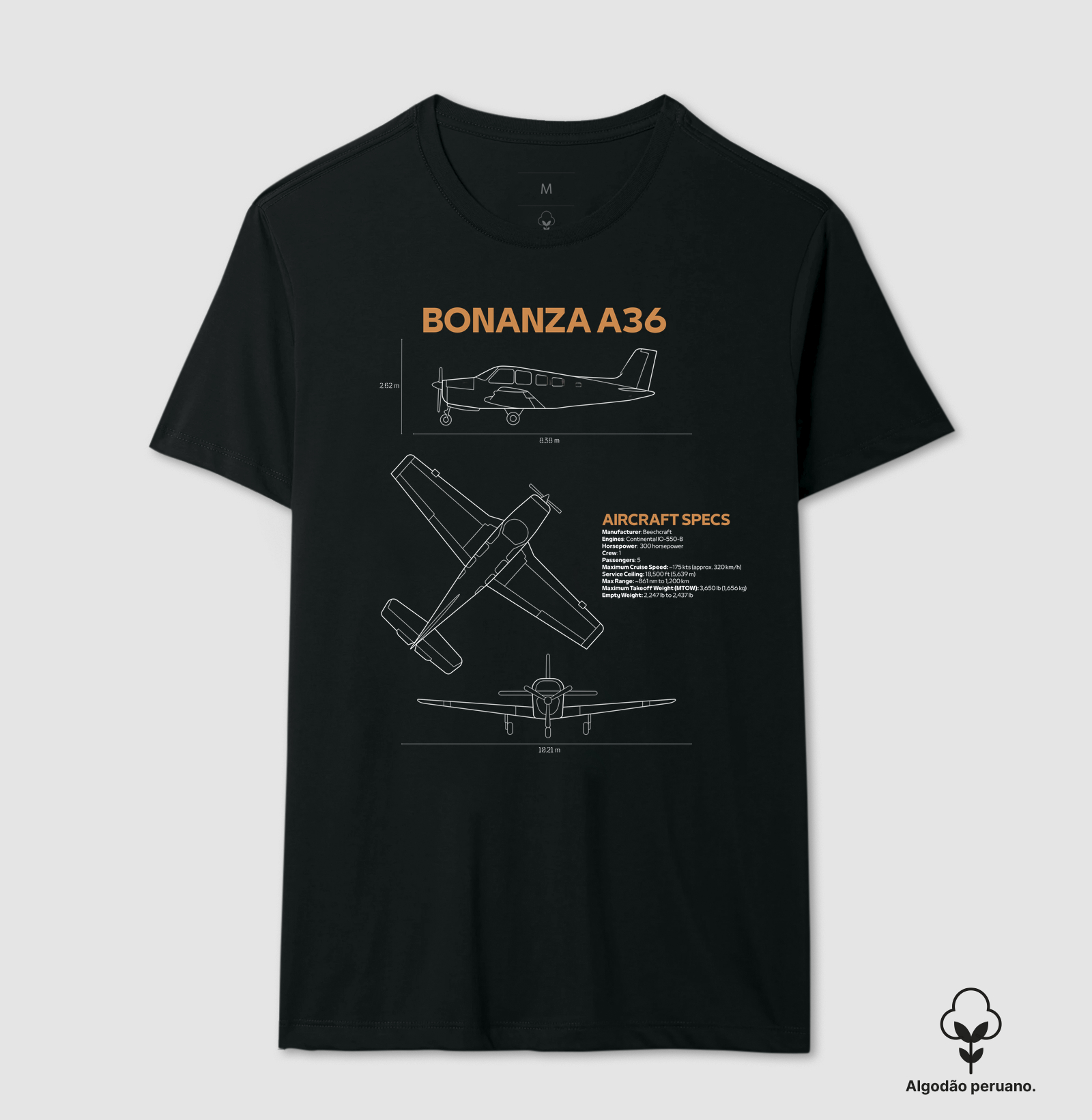 Bonanza A36 | Blueprint - Camiseta Algodão Peruano