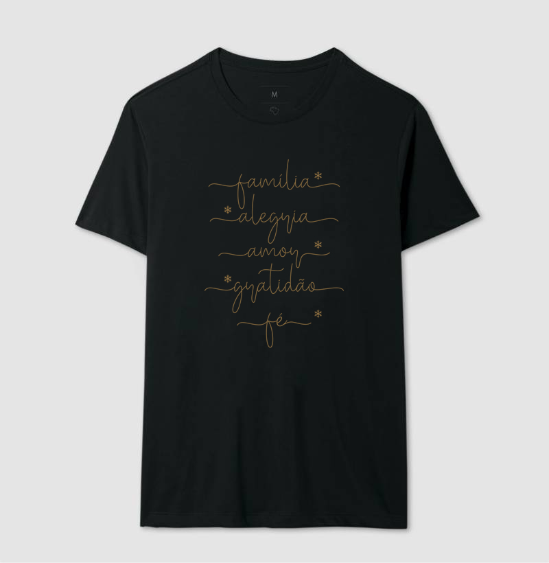 Família, Alegria, Amor, Gratidão, Fé - Estampa Dourada