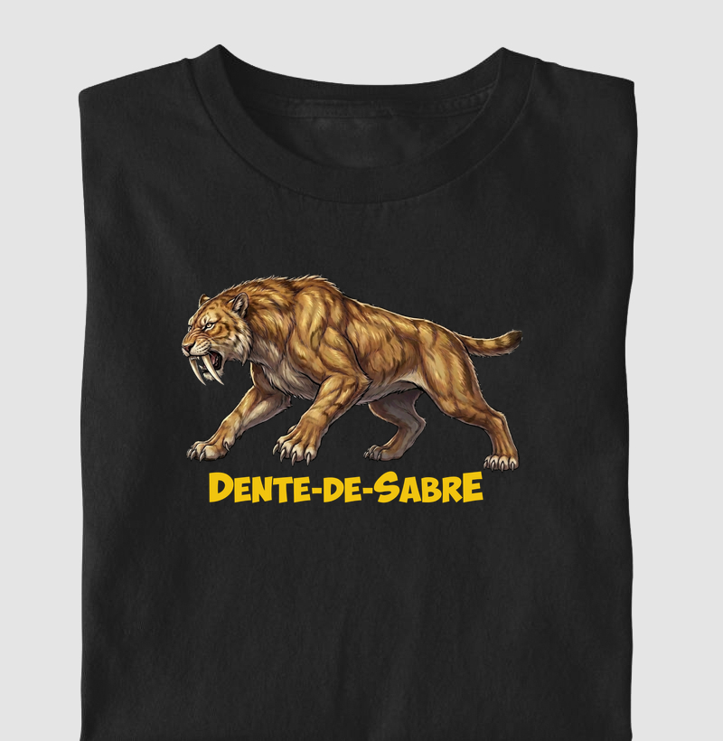 Camiseta Dinosauro Tigre Dente-De-Sabre Algodão Premium Dinoloco