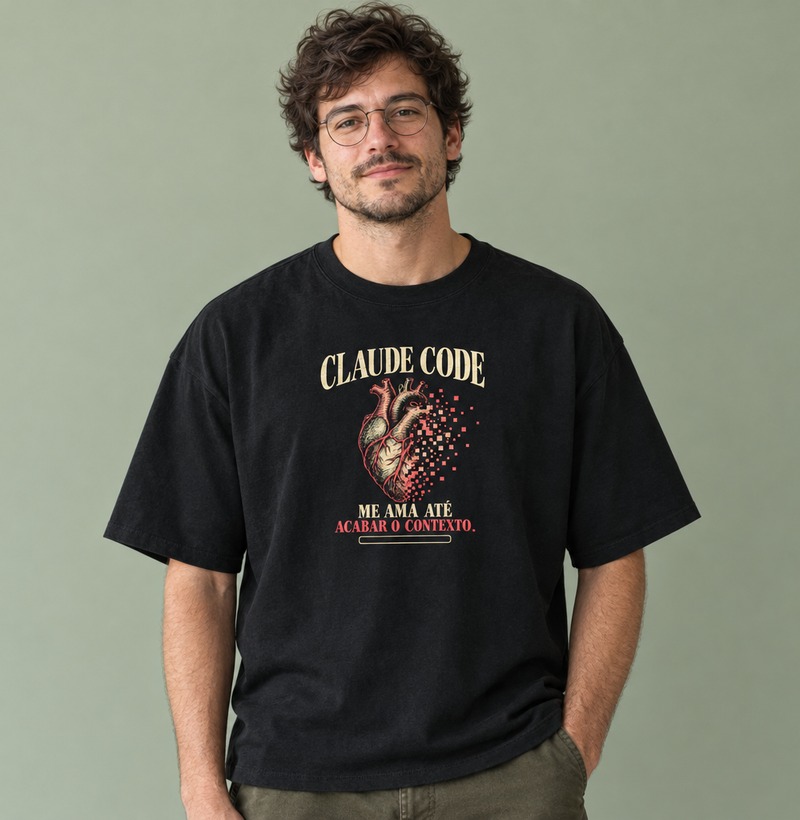 Claude Code me ama até acabar o contexto — Camiseta Oversized