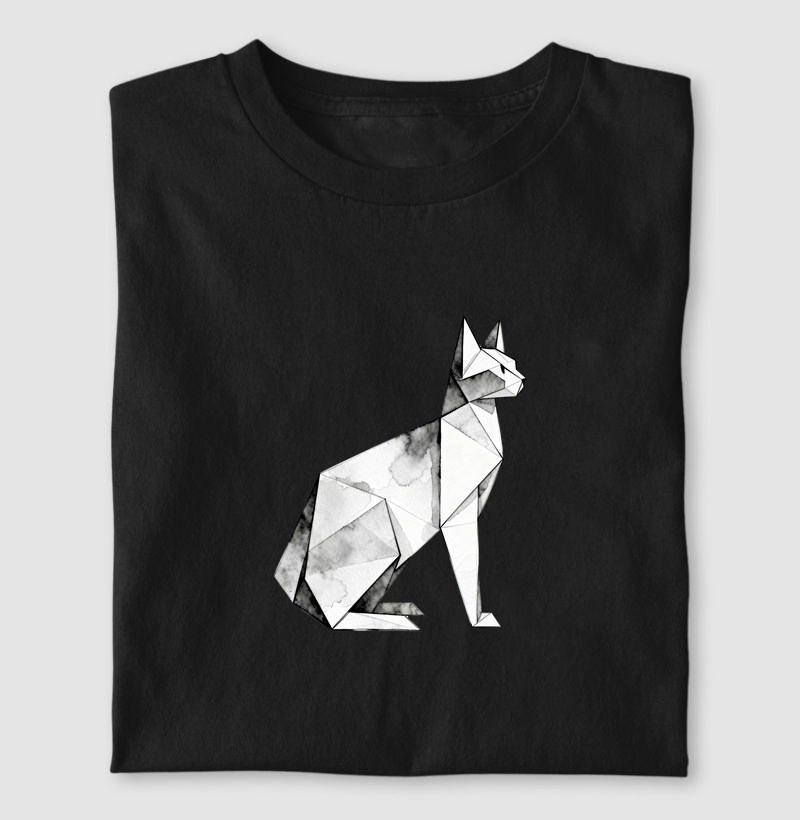 Origami Cat Aquarela Preto