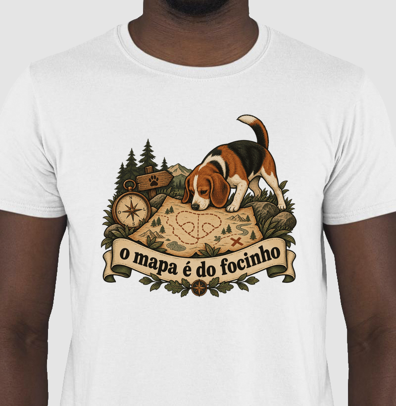 Camiseta Cachorro Aventura "o mapa é do focinho" | Pelo & Pano
