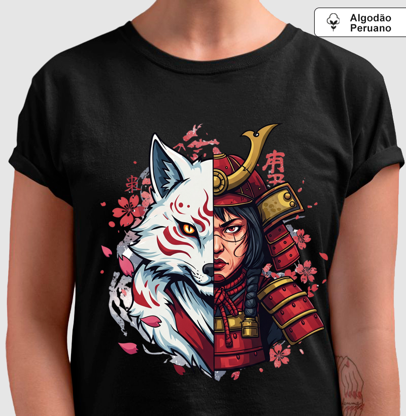 Raposa Kitsune e Samurai Girl - Algodão Peruano