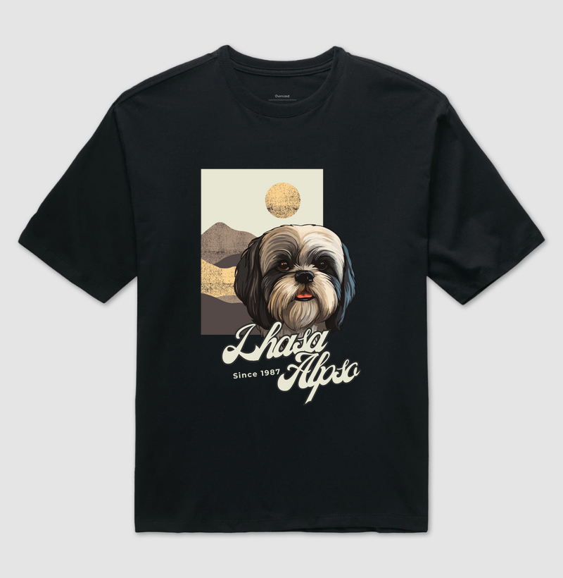Camiseta Oversized Lhasa Apso Busto Dog Pulse