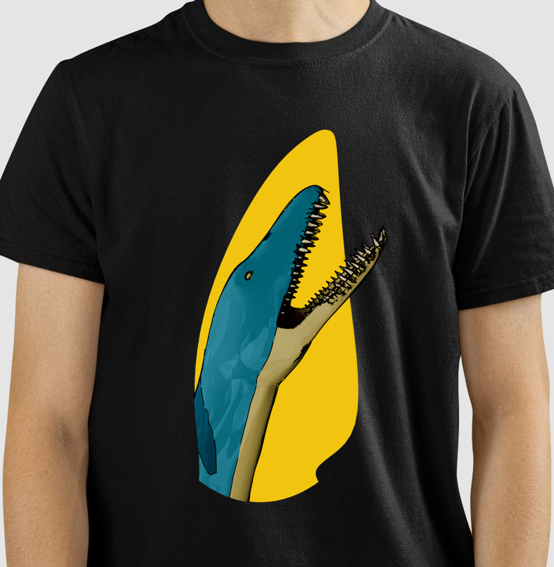 Camisa Algodão Estampada Elasmossauro Mandíbula Mortal Premium Dinoloco
