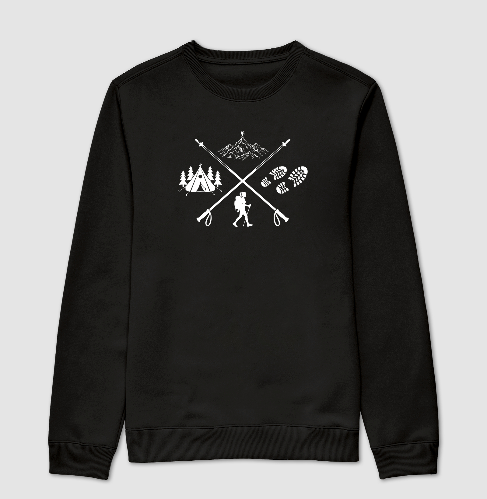 Camiseta Trilheira Montanha Acampamento | Bastoes Cruzados Hiking Feminino | Colecao Viciados em Viagem