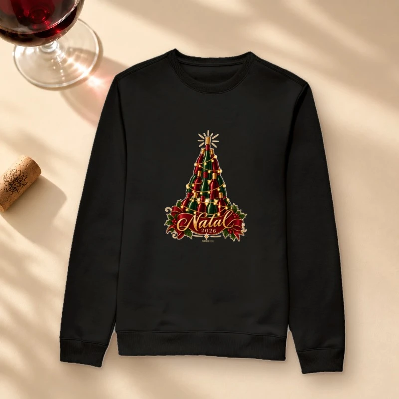 Suéter Moletom Natal 2026 – Árvore de Garrafas de Vinho