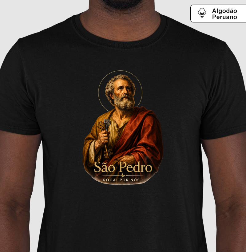 Camiseta Algodão Peruano São Pedro Rogai Por Nós