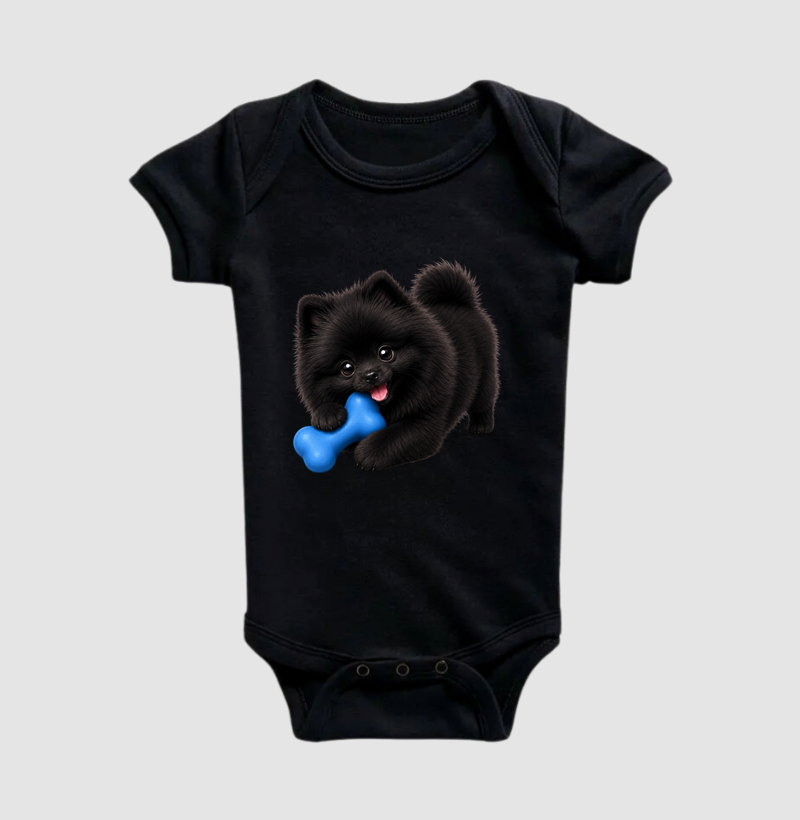Pomerânia (Spitz Alemão) Preto - Desenho Animado - Body Infantil