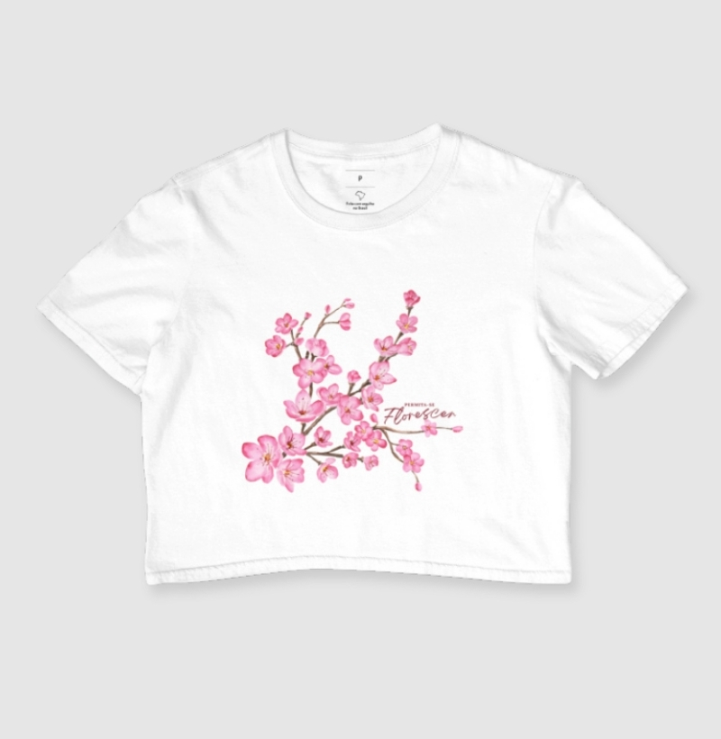 T-shirt Cropped Flor de Cerejeira