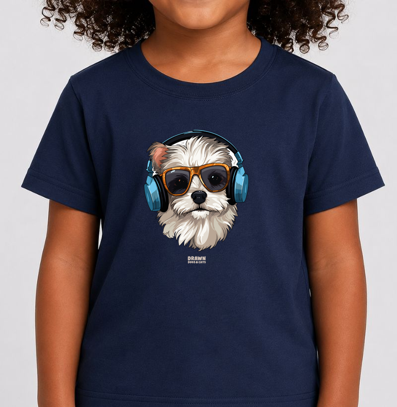 Shih Tzu de phone e óculos escuro - Camiseta Infantil