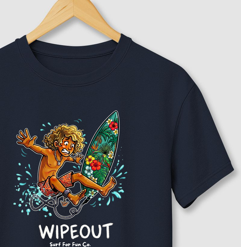 Estampa Exclusiva Surf "WIPEOUT" - Camiseta Masculina de Alta Qualidade