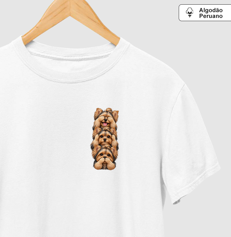 Ver, ouvir e falar versão Yorkshire (minimal) - Camiseta Algodão Peruano