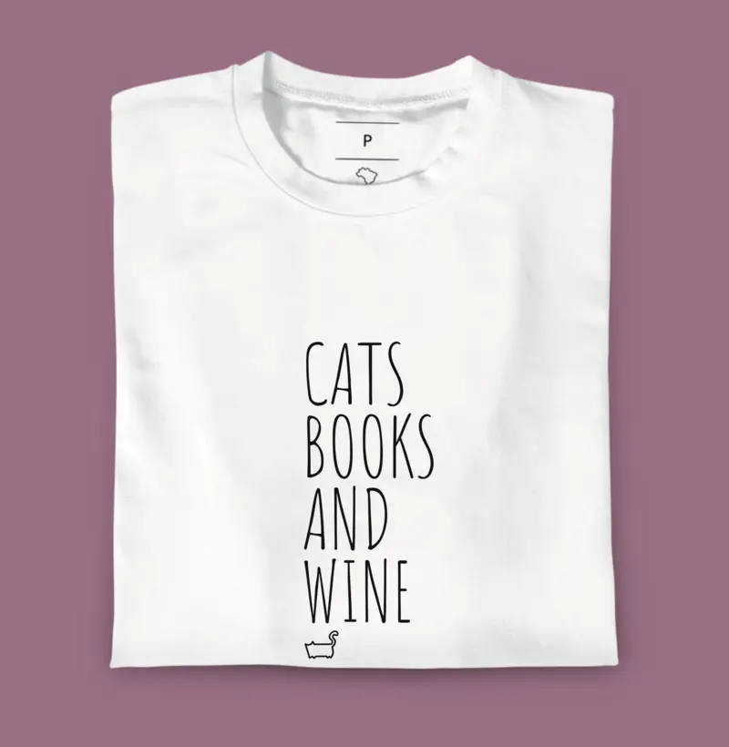 Cat books and wine 
