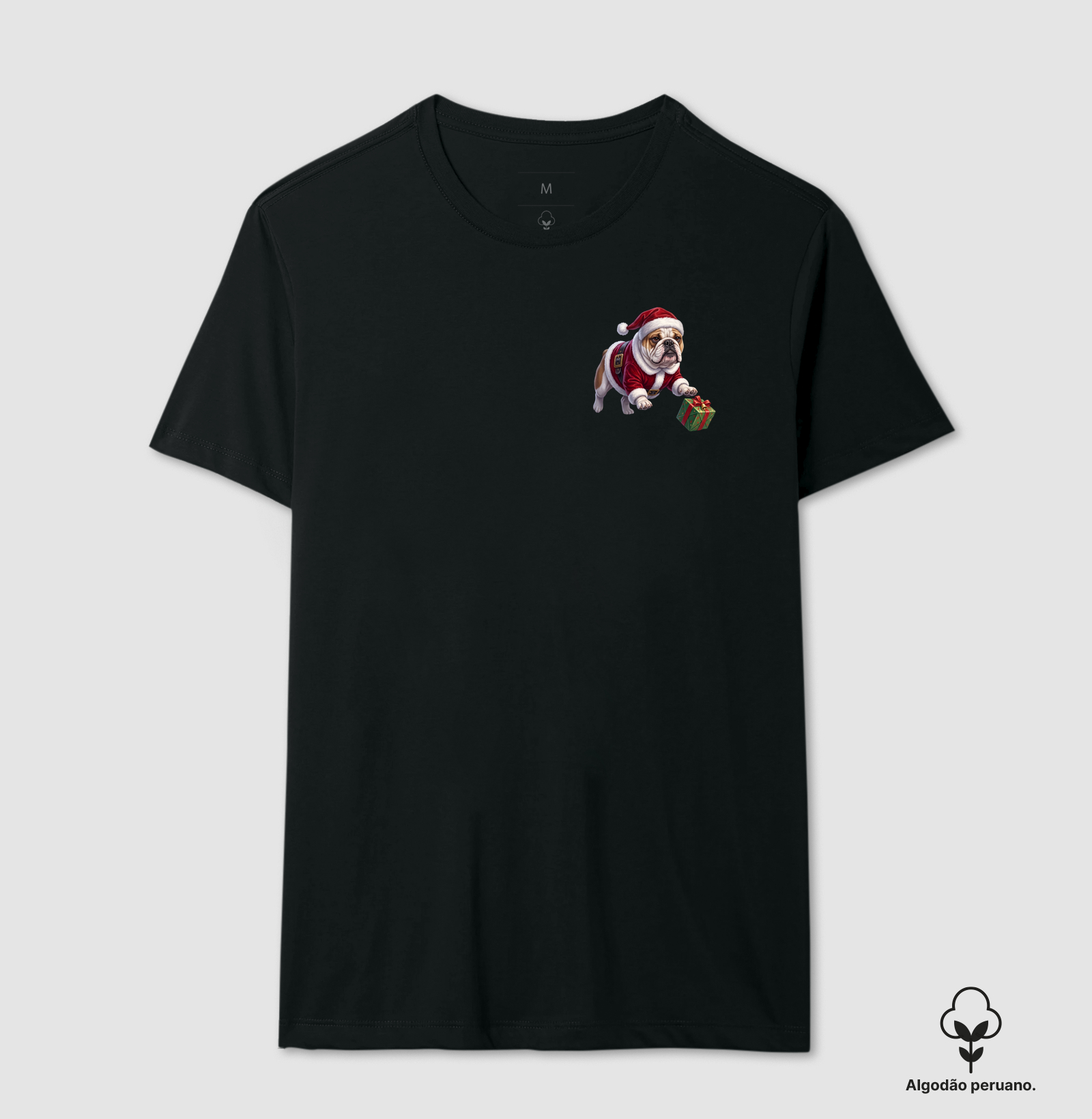 Bulldog (Buldogue) Inglês - Natal - Camiseta Algodão Peruano