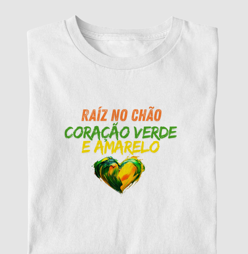 Raíz no chão, coração verde e amarelo