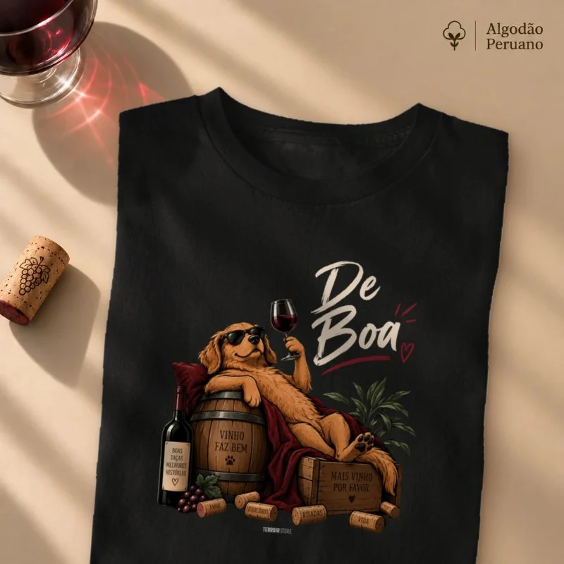 Camiseta “De Boa” Cachorro com Vinho – Lifestyle Relax