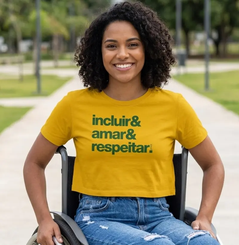 Cropped Incluir & Amar & Respeitar - Versão 2 - Cores do Brasil - Copa do mundo 