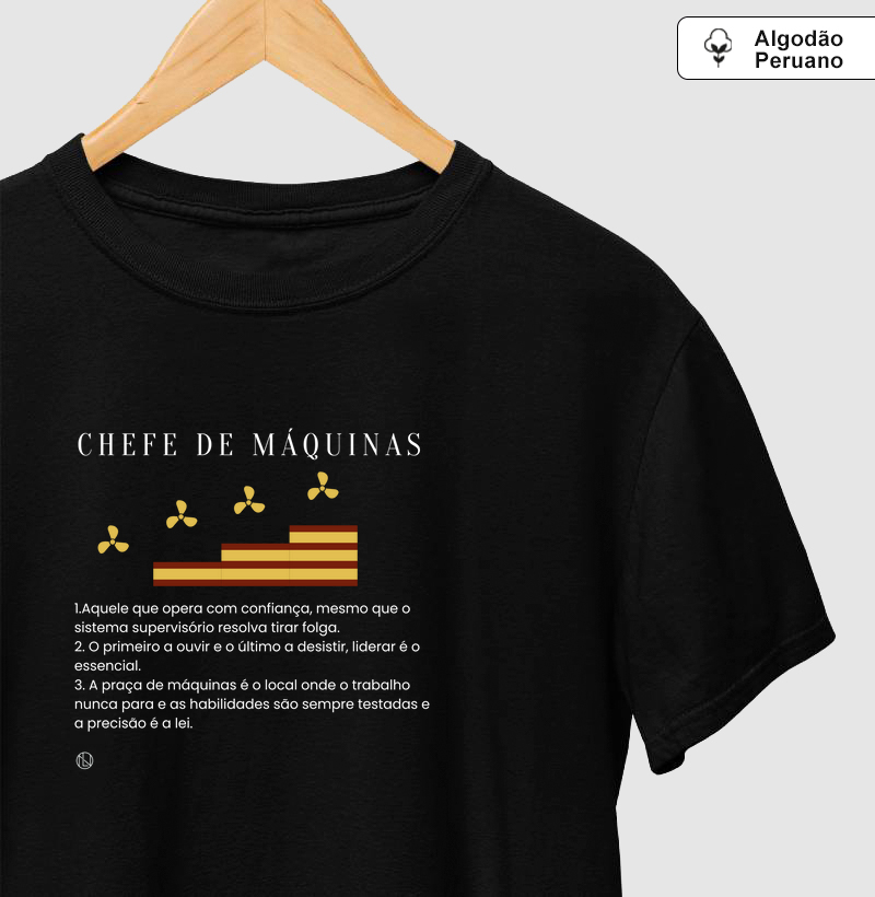 Camiseta algodão peruano Chefe de Máquinas Significado com imagem