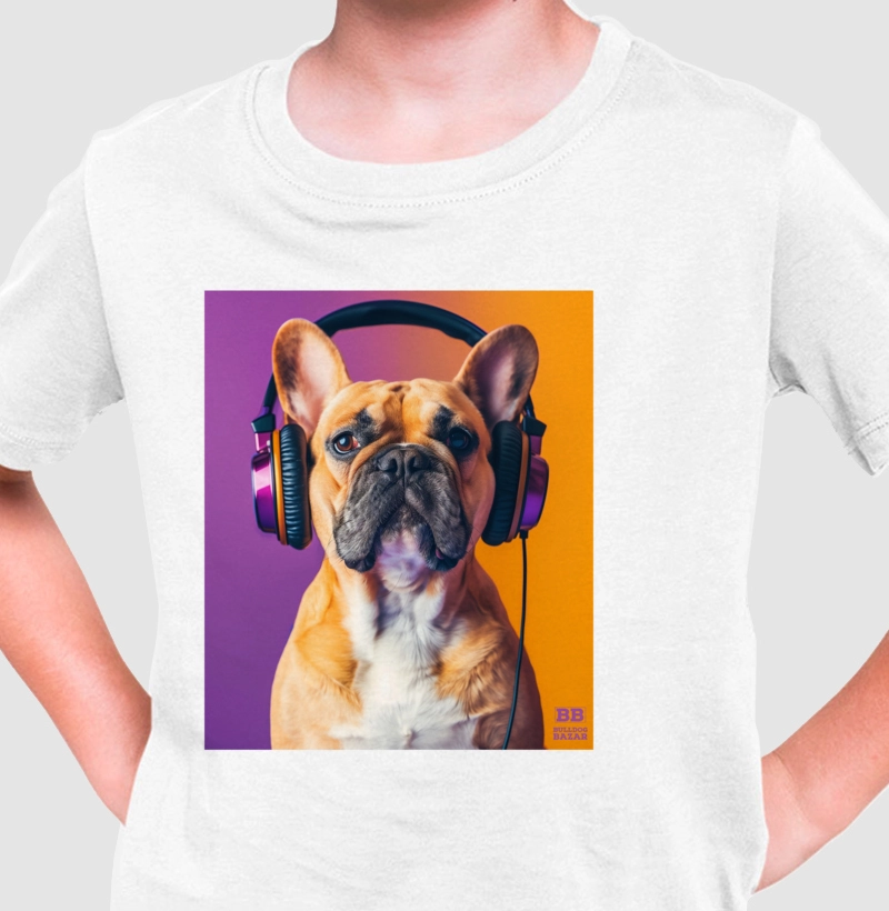Camiseta Infantil Bulldog Frances "Headphones 2"