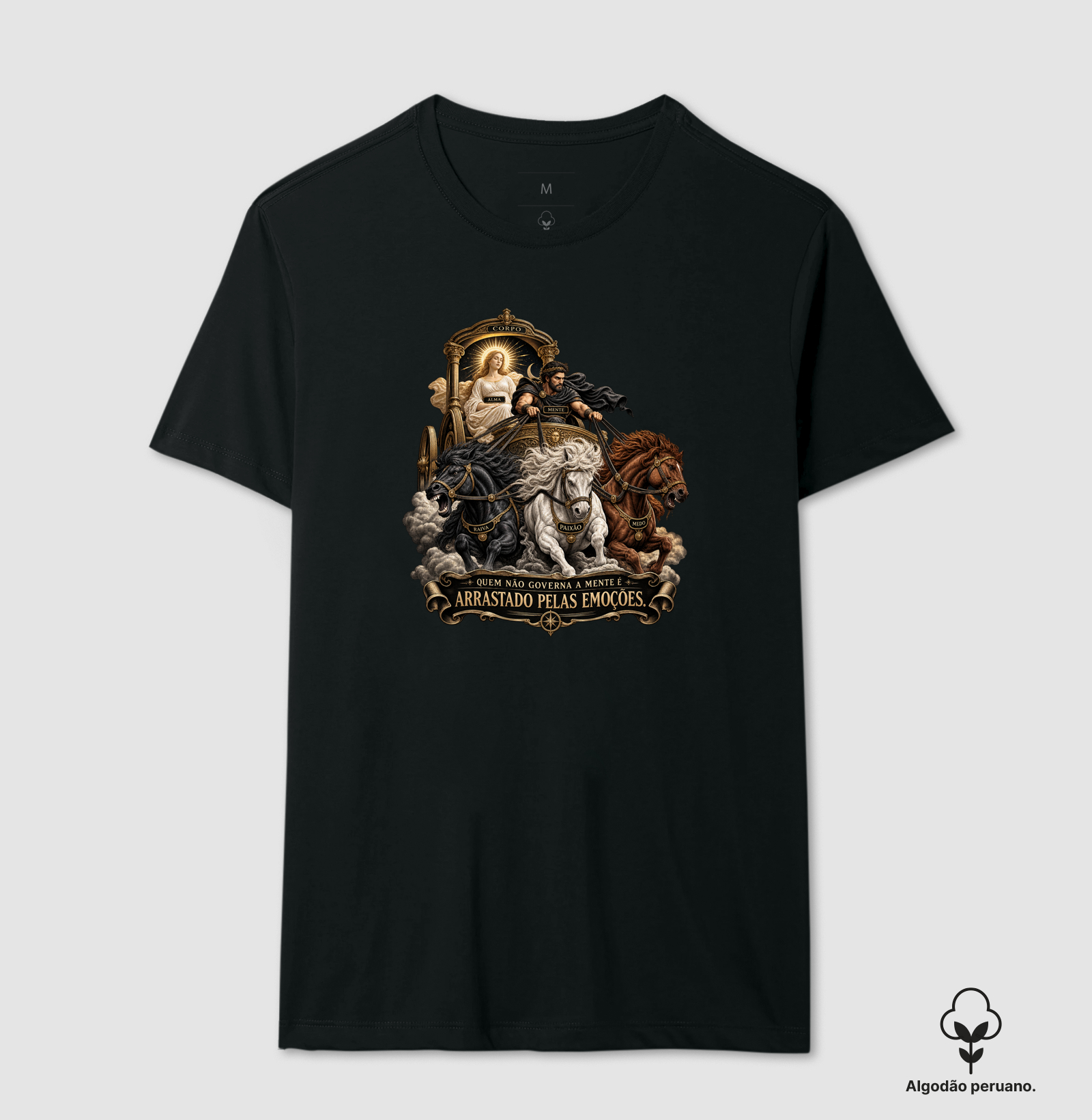 Quem Não Governa a Mente É Arrastado Pelas Emoções. - Camiseta Algodão Peruano