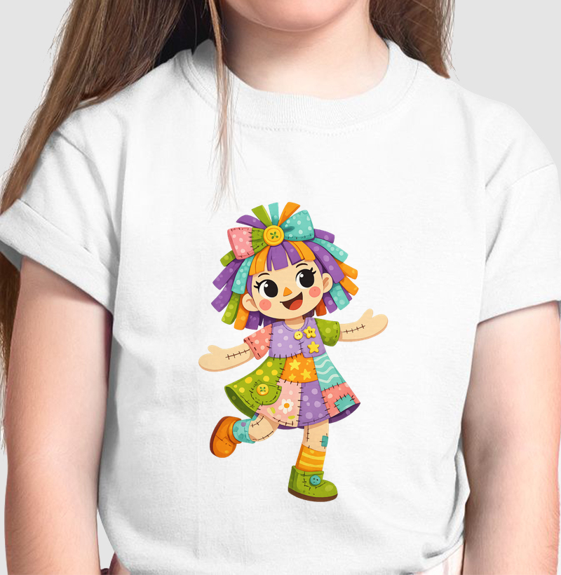 Práxis Camiseta Infantil Boneca de Pano - Azul