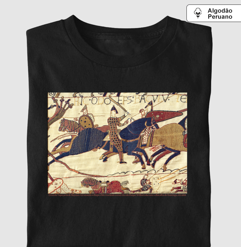 Camiseta Algodão Peruano Tapeçaria de Bayeux: Bispo Odo e a Conquista de 1066