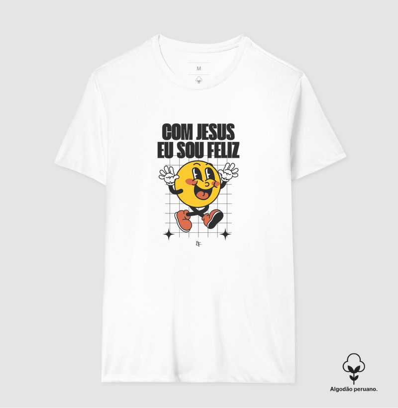 Com Jesus eu sou feliz - Camiseta Algodão Peruano