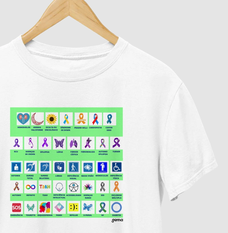 Camisa símbolos inclusão e ação