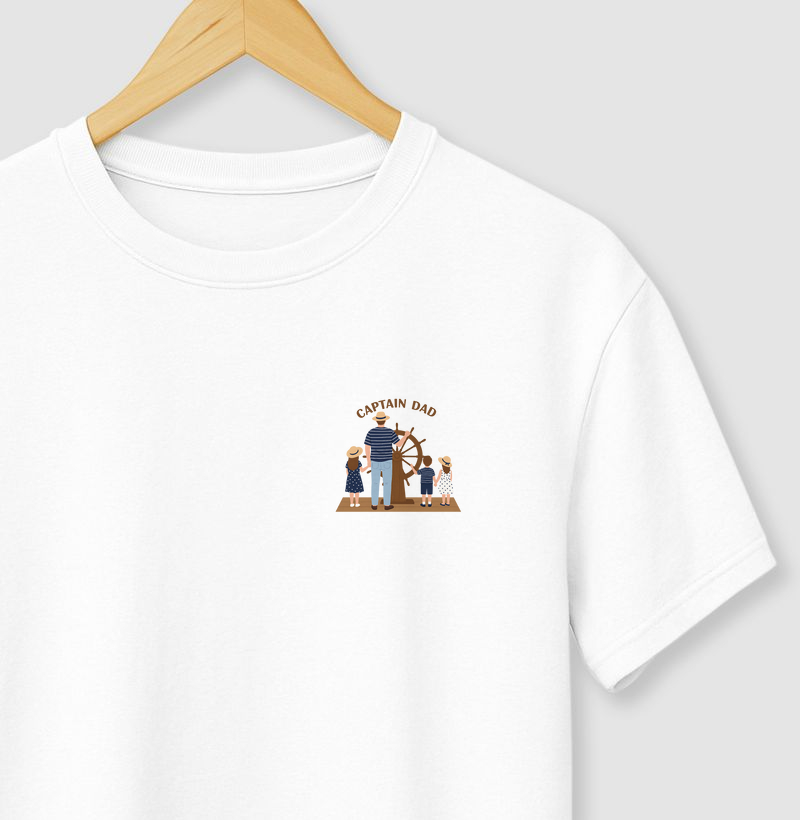 Camiseta de dia dos pais - Captain dad bolso 2 filhas 1 filho - Algodão 30.1 