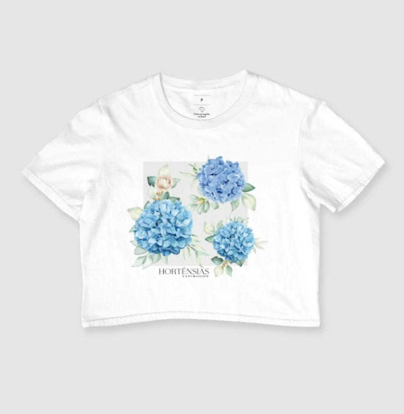 T-shirt Cropped Hortênsias