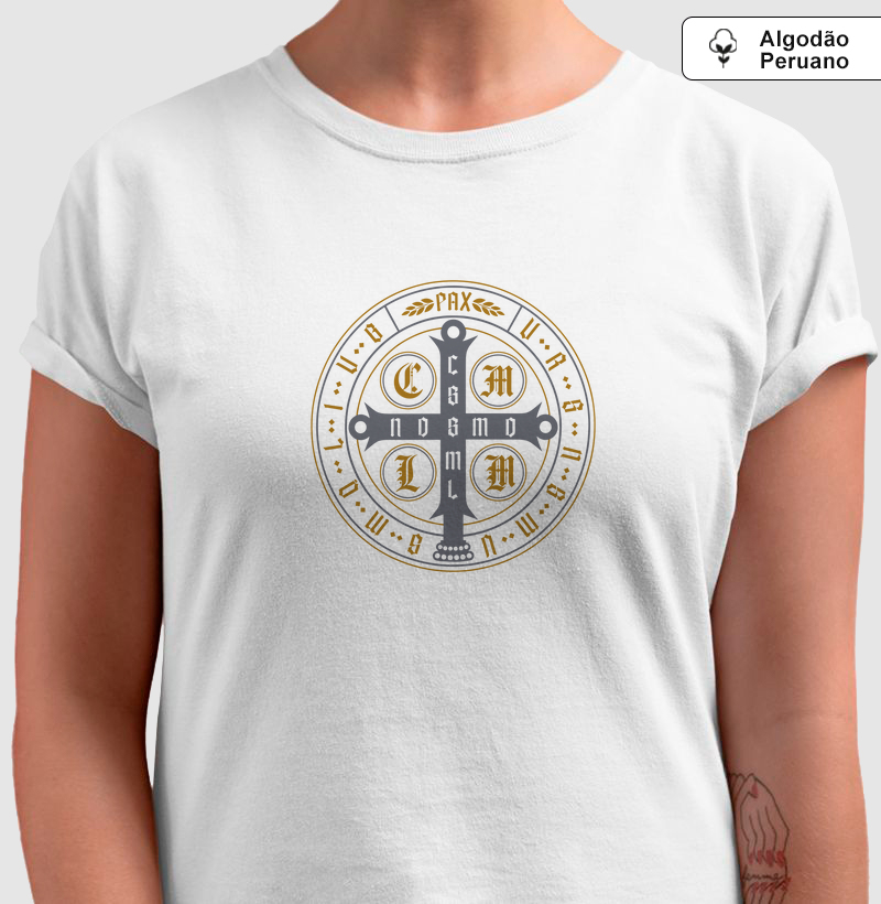 Medalha de São Bento Cinza e Dourado - Algodão Peruano