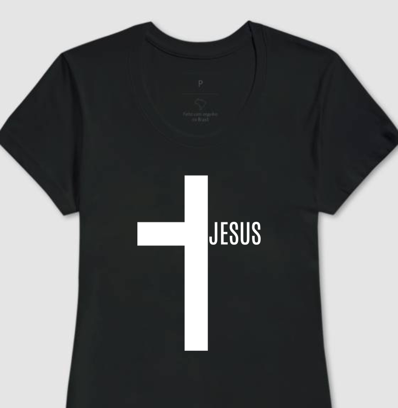Camiseta Fem. Cruz Jesus - Estampa Branca