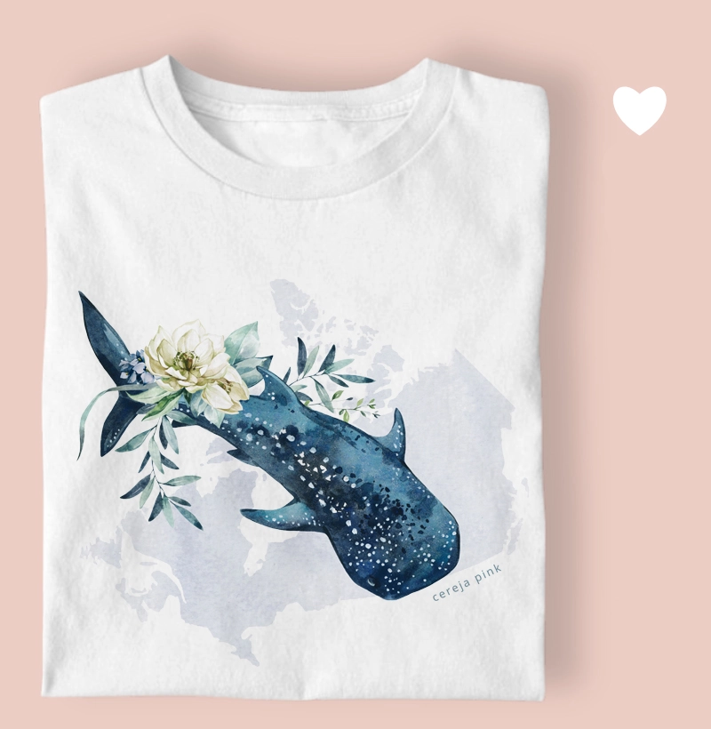 Camiseta Feminina Ilustrada Baleia Flores II