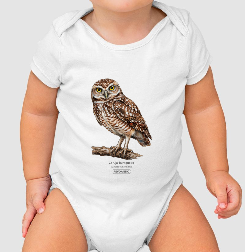 Traços Alados - Coruja-buraqueira - Body Infantil