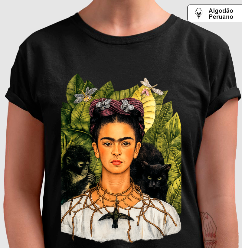 Camiseta Frida Kahlo Natureza Selvagem Arte Mexicana Premium