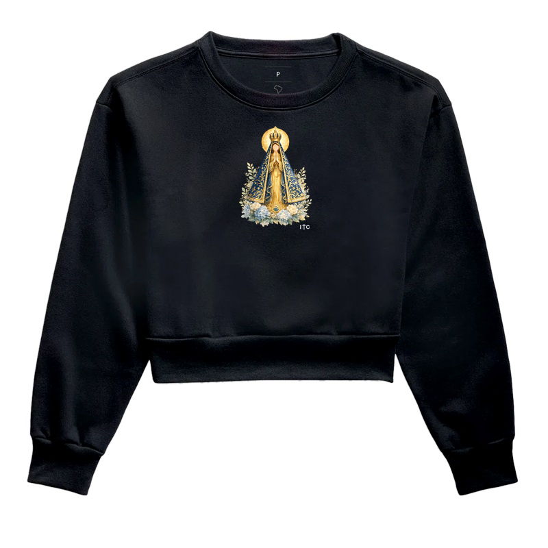 Moletom Cropped Nossa Senhora Aparecida em Aquarela