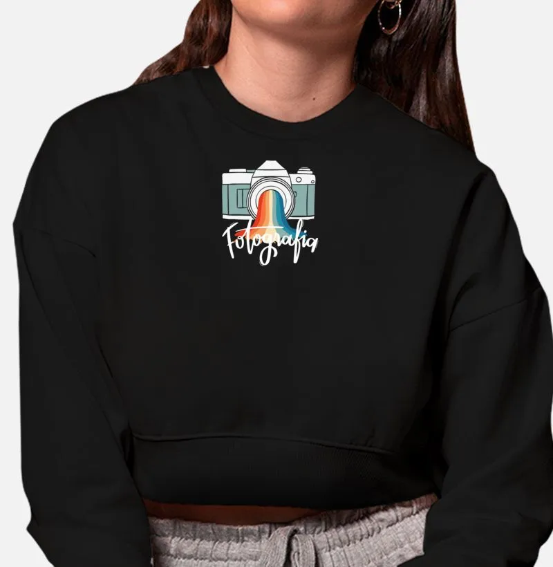 Moletom cropped feminino fotografia arco íris 