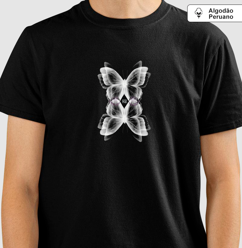 Camiseta Regular Algodão Peruano Borboleta Raio-x