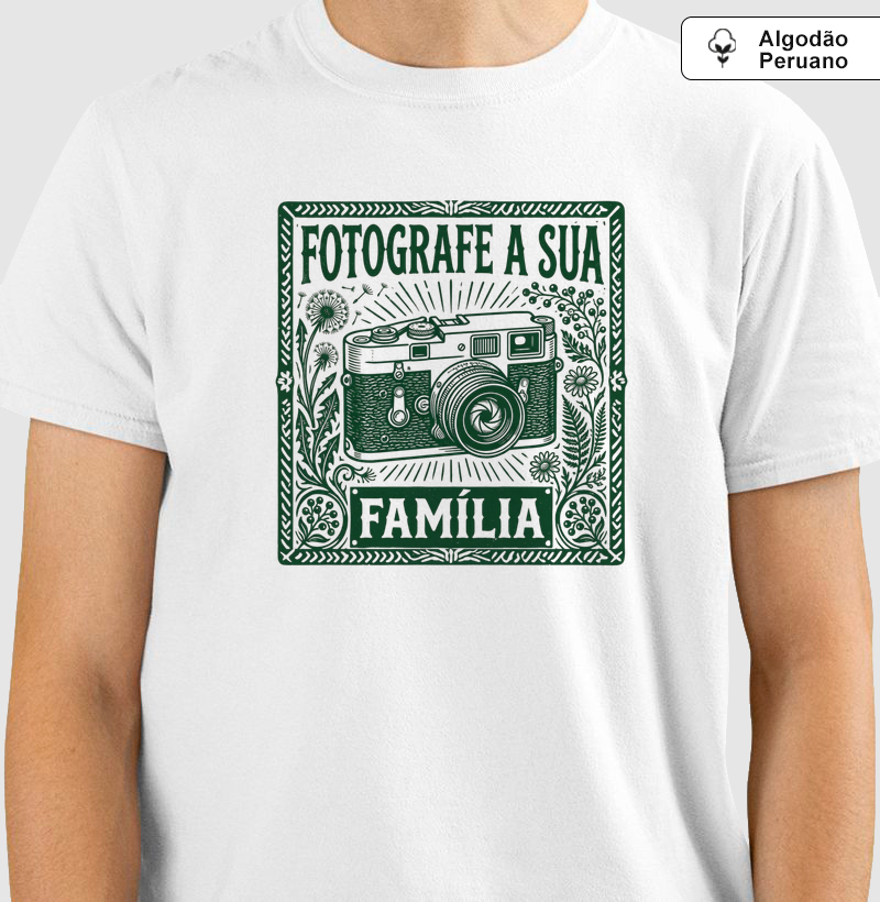 Camiseta Fotografe a sua família - Algodão Peruano - ilustração verde