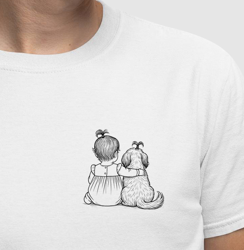 Abraço - bebê menina 1 ano com cachorro shih tzu
